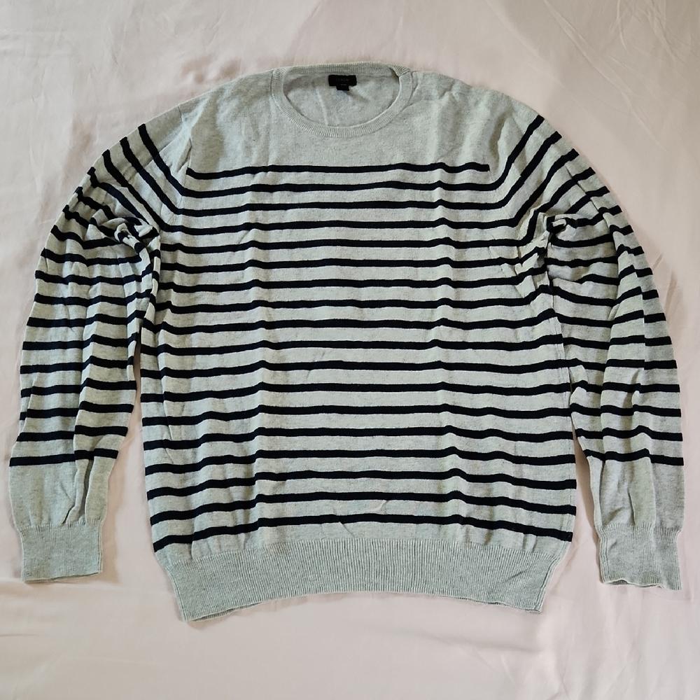 J Crew Striped Gray and Navy Men's Sweater Size Medium